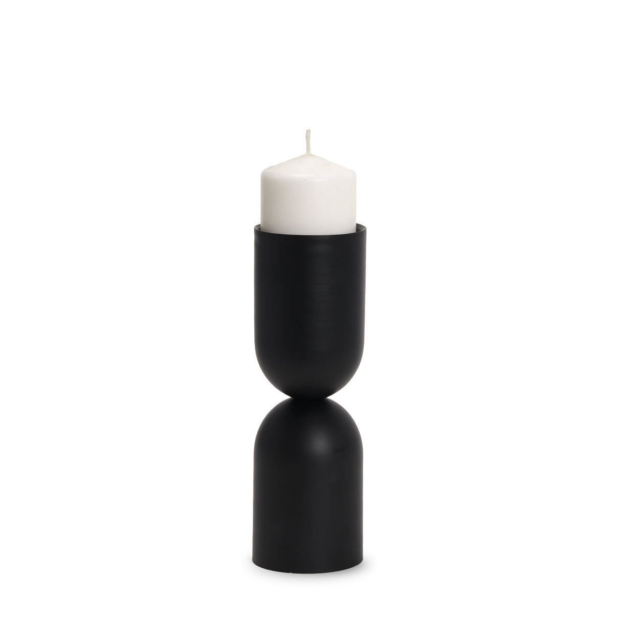 Qamra Medium Black Metal Pillar Candle Holder by Mercana at Eve Furniture