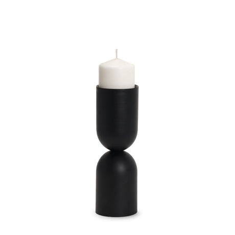 Qamra Medium Black Metal Pillar Candle Holder by Mercana at Eve Furniture