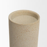 Qamra Short Beige Textured Metal Pillar Candle Holder by Mercana at Eve Furniture