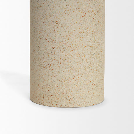 Qamra Short Beige Textured Metal Pillar Candle Holder by Mercana at Eve Furniture