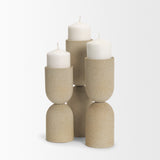 Qamra Short Beige Textured Metal Pillar Candle Holder by Mercana at Eve Furniture