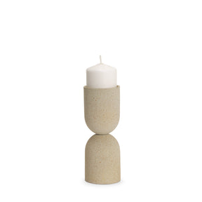 Qamra Short Beige Textured Metal Pillar Candle Holder by Mercana at Eve Furniture