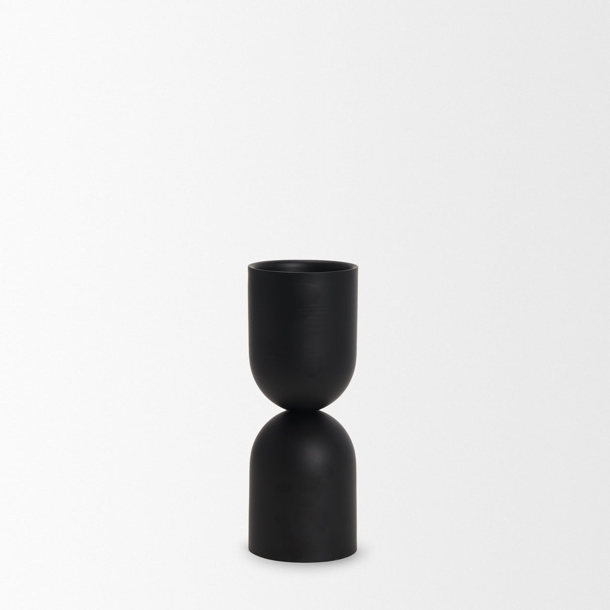 Qamra Short Black Metal Pillar Candle Holder by Mercana at Eve Furniture