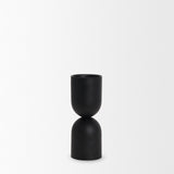 Qamra Short Black Metal Pillar Candle Holder by Mercana at Eve Furniture