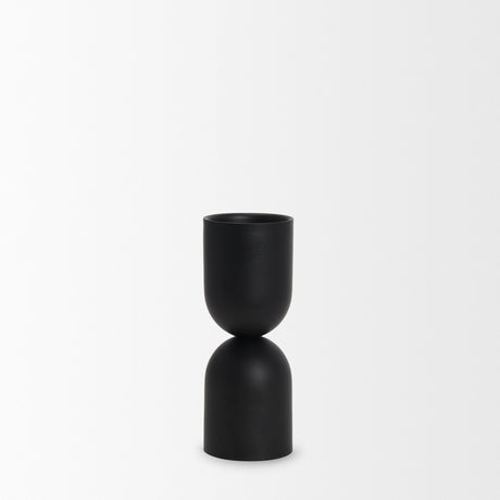 Qamra Short Black Metal Pillar Candle Holder by Mercana at Eve Furniture