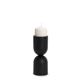 Qamra Short Black Metal Pillar Candle Holder by Mercana at Eve Furniture