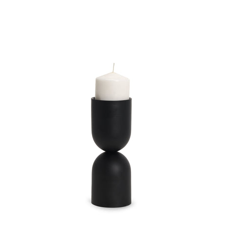 Qamra Short Black Metal Pillar Candle Holder by Mercana at Eve Furniture