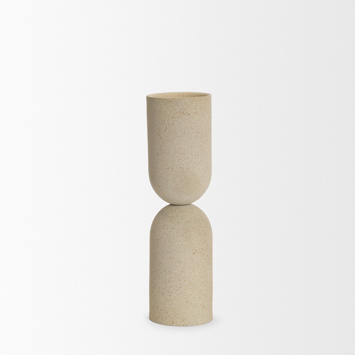 Qamra Tall Beige Textured Metal Pillar Candle Holder Candle Holder by Mercana at Eve Furniture