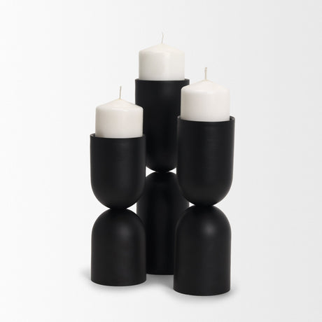Qamra Tall Black Metal Pillar Candle Holder by Mercana at Eve Furniture