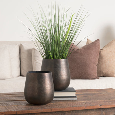 Quade Large Textured Gold Metal Planter by Mercana at Eve Furniture