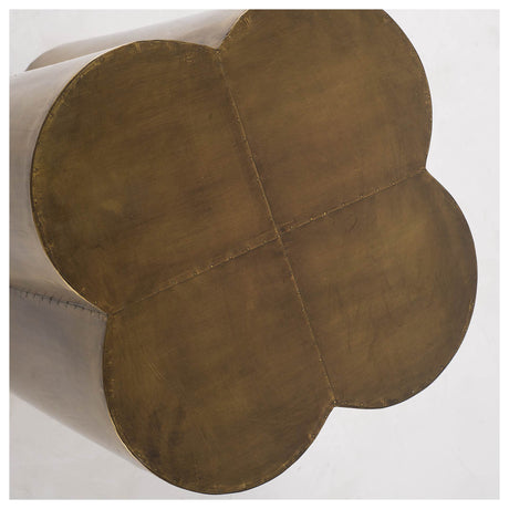 Quatrefoil Gold Flower W/ Wooden Top Brass Cladding Accent Table by Mercana at Eve Furniture