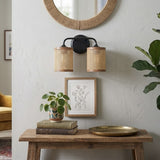 Quell 2-Light Rattan Wall Sconce with Black Metal Finish by Ashcroft Furniture at Eve Furniture