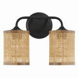 Quell 2-Light Rattan Wall Sconce with Black Metal Finish by Ashcroft Furniture at Eve Furniture