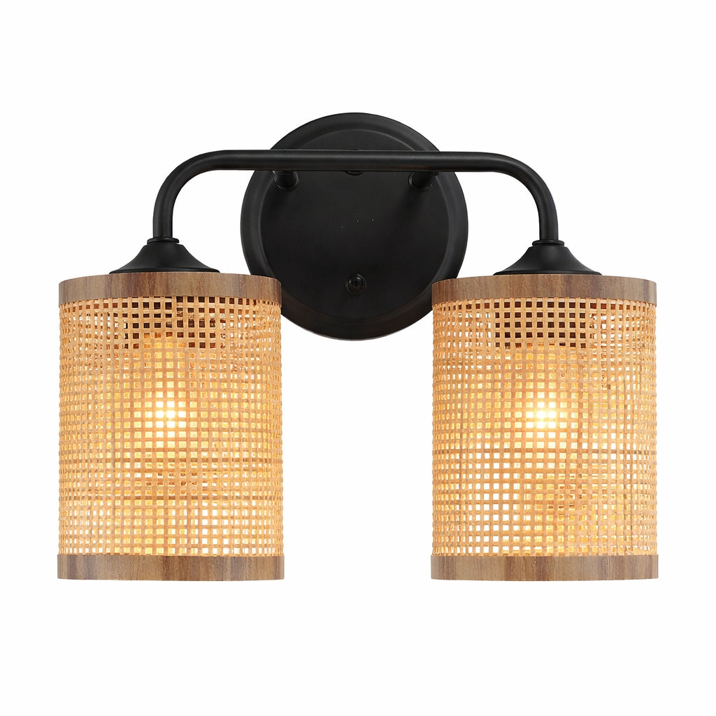 Quell 2-Light Rattan Wall Sconce with Black Metal Finish by Ashcroft Furniture at Eve Furniture