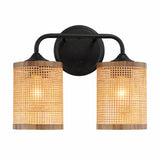 Quell 2-Light Rattan Wall Sconce with Black Metal Finish by Ashcroft Furniture at Eve Furniture