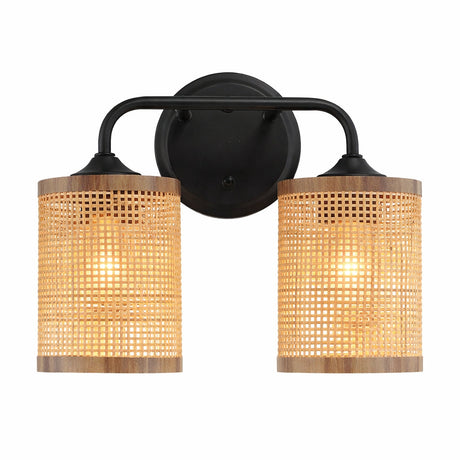 Quell 2-Light Rattan Wall Sconce with Black Metal Finish by Ashcroft Furniture at Eve Furniture