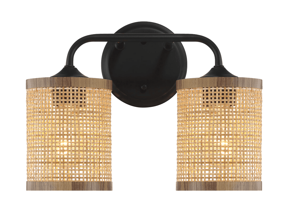 Quell Double Light Vanity With Natural Rattan Shade Wall Lamp