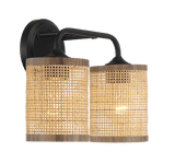 Quell Double Light Vanity With Natural Rattan Shade Wall Lamp