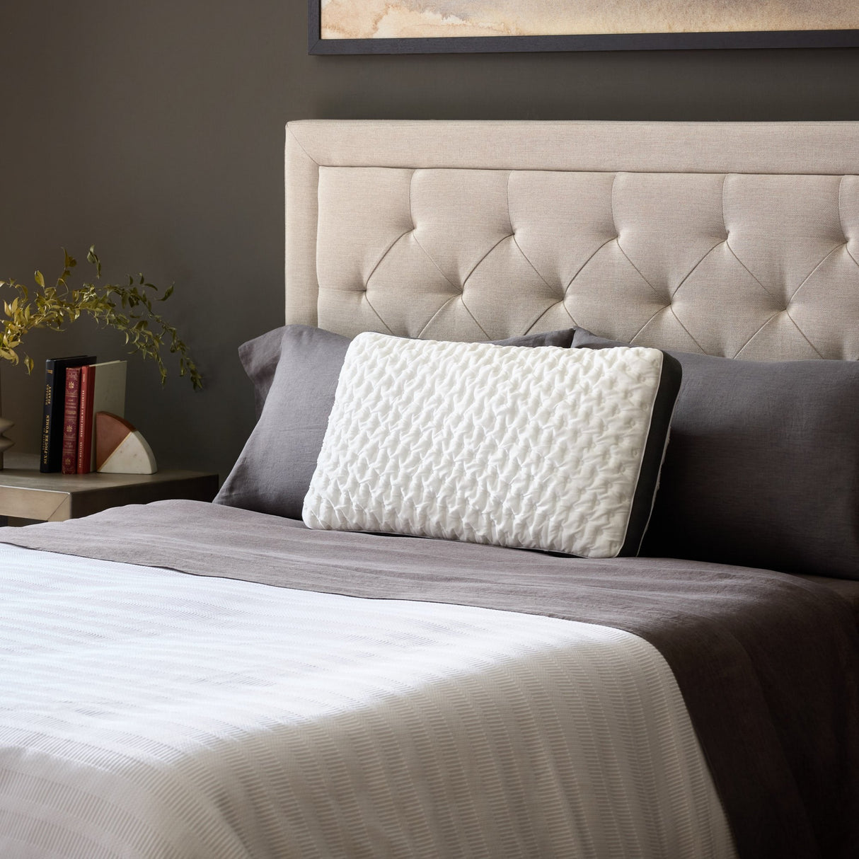 Quilted Convolution White King High Loft Pillow by Malouf at Eve Furniture