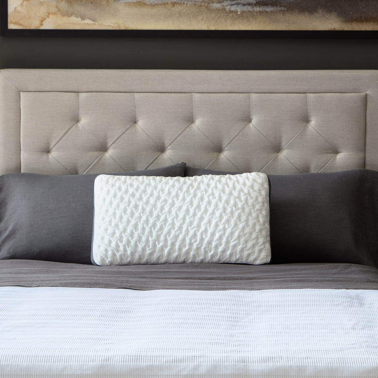 Quilted Convolution White King High Loft Pillow by Malouf at Eve Furniture