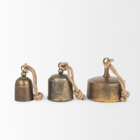 Quincy Medium Gold Metal Decorative Bell Object by Mercana at Eve Furniture