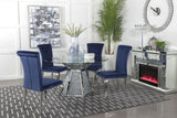 Quinn Mirror/Ink Blue 5-Piece Hexagon Pedestal Dining Set