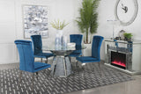 Quinn Mirror/Teal 5-Piece Hexagon Pedestal Dining Set