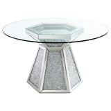 Quinn Mirror Hexagon Pedestal Glass Top Dining Table