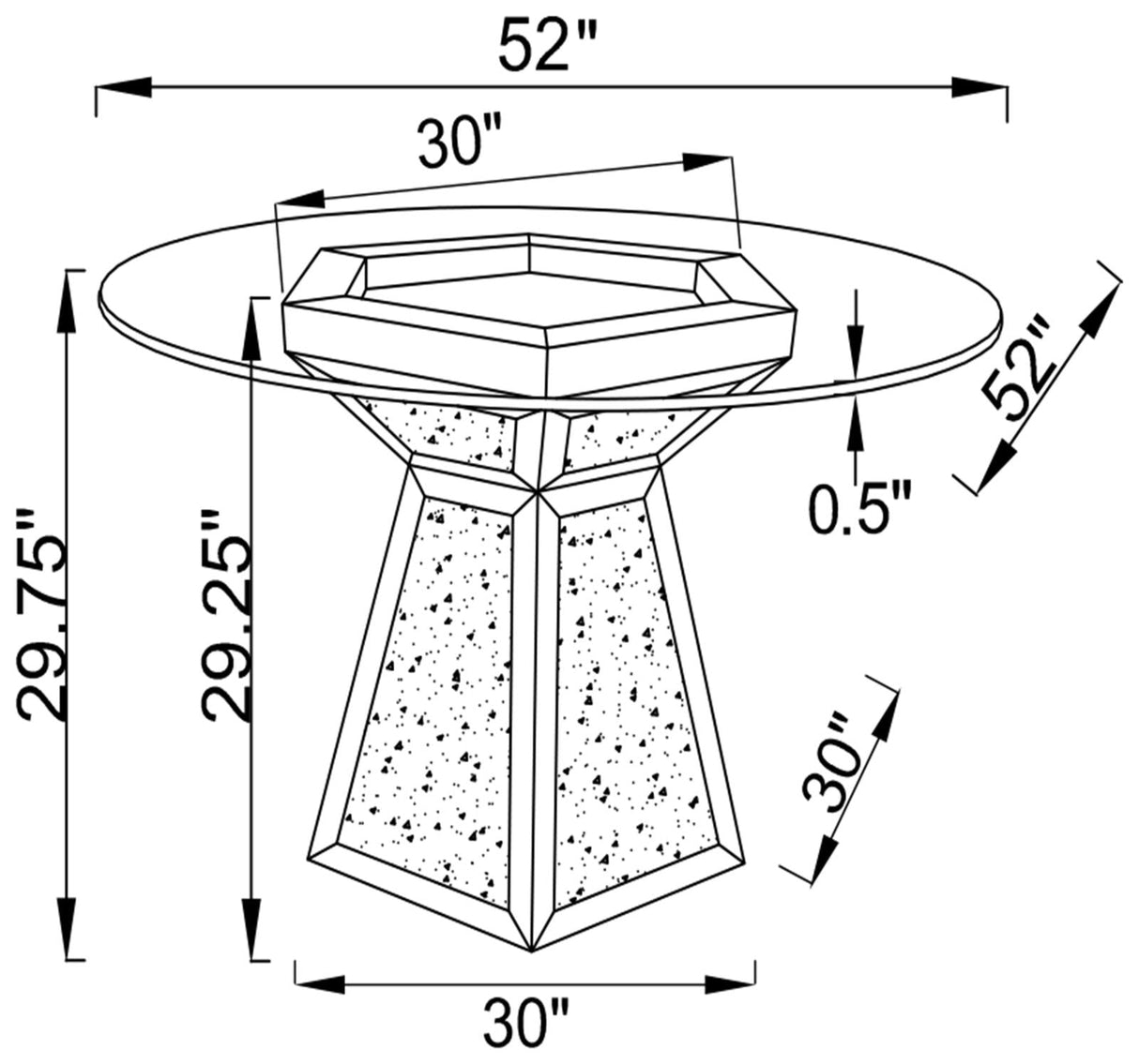 Quinn Mirror Hexagon Pedestal Glass Top Dining Table