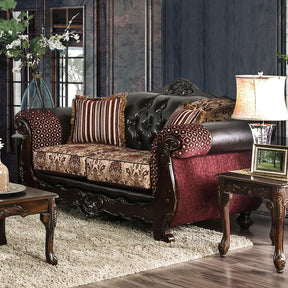 Quirino Burgundy/Dark Brown Loveseat by Furniture of America at Eve Furniture