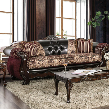 Quirino Burgundy/Dark Brown Sofa & Loveseat by Furniture of America at Eve Furniture