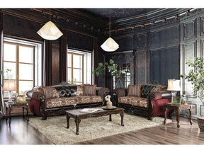 Quirino Burgundy/Dark Brown Sofa & Loveseat by Furniture of America at Eve Furniture