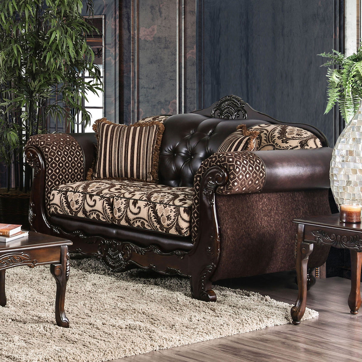 Quirino Light Brown/Dark Brown Sofa & Loveseat by Furniture of America at Eve Furniture