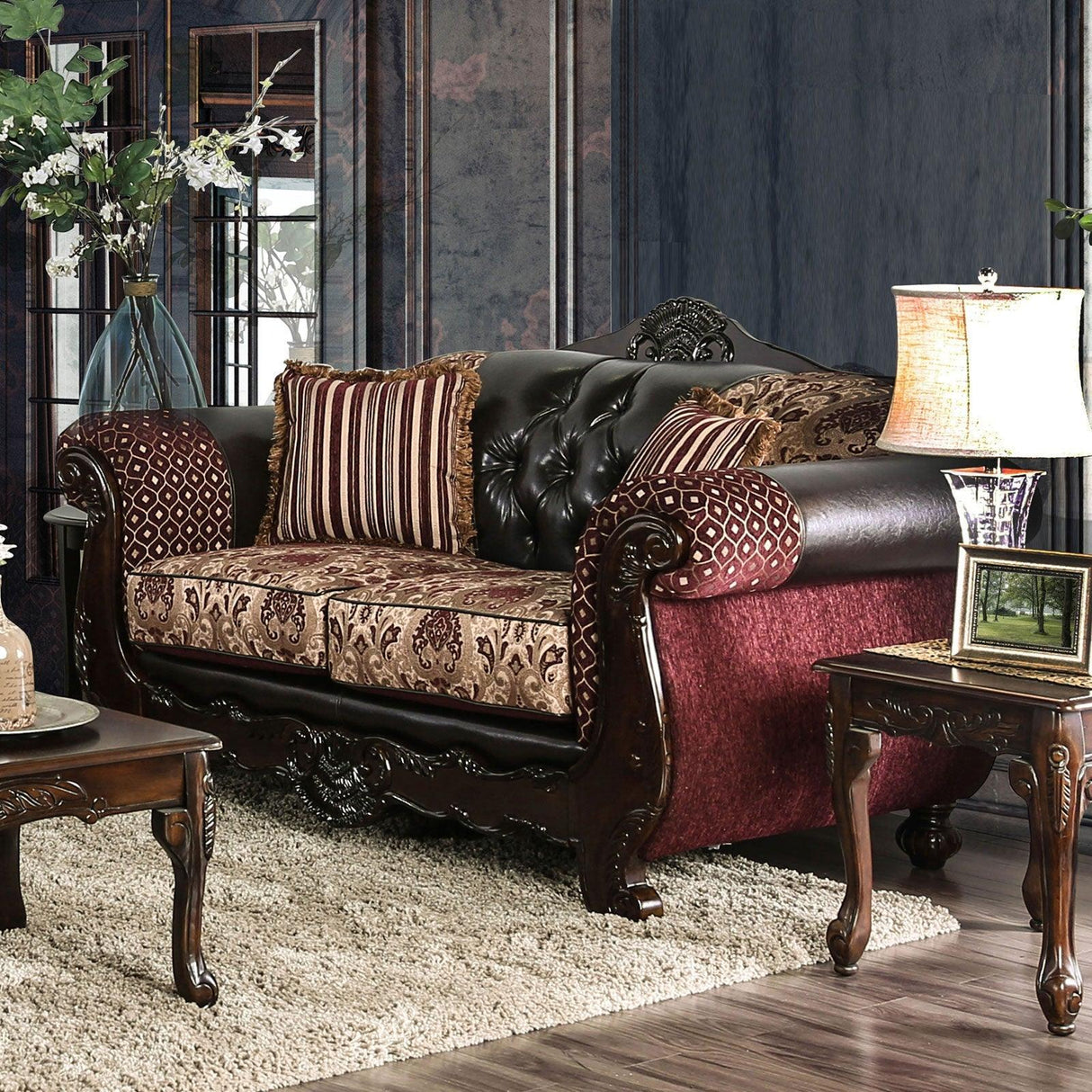 Quirino Burgundy/Dark Brown Loveseat by Furniture of America at Eve Furniture