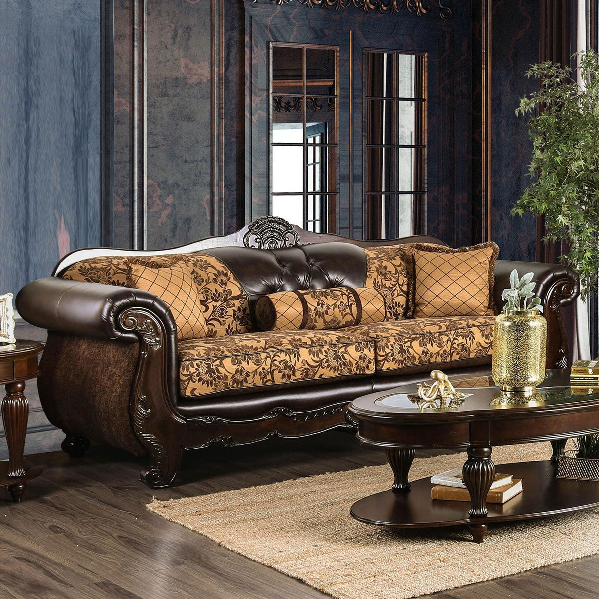 Quirino Tan/Dark Brown Sofa by Furniture of America at Eve Furniture
