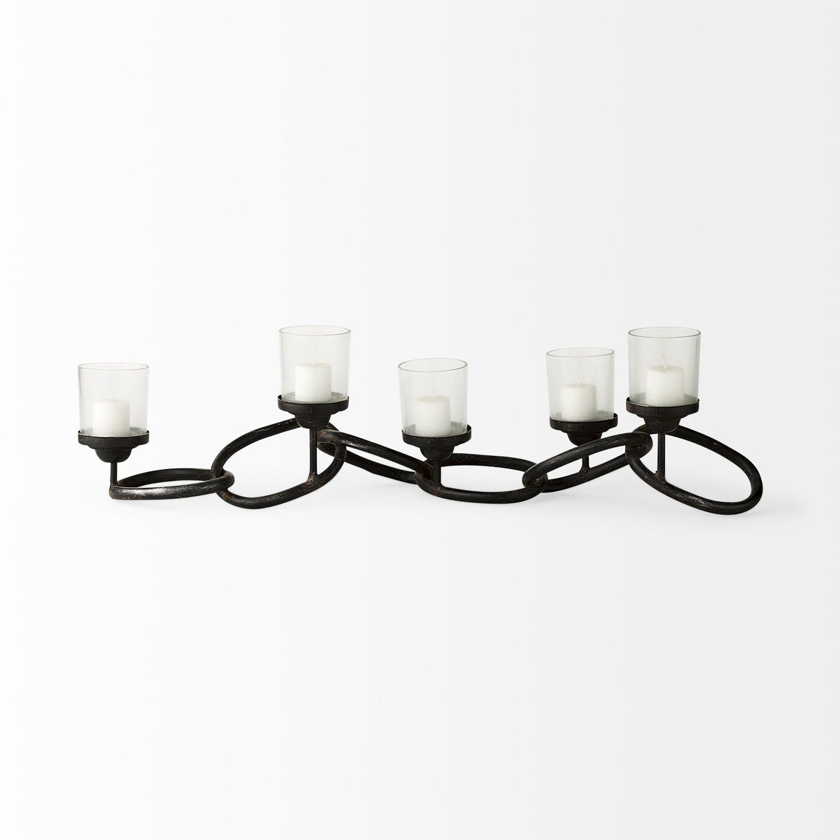 Quito Black Metal Chain-Link Five Candle Table Candle Holder by Mercana at Eve Furniture