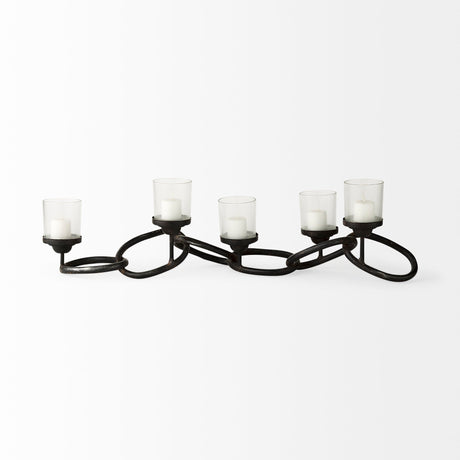 Quito Black Metal Chain-Link Five Candle Table Candle Holder by Mercana at Eve Furniture