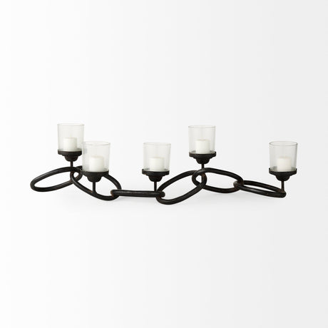 Quito Black Metal Chain-Link Five Candle Table Candle Holder by Mercana at Eve Furniture