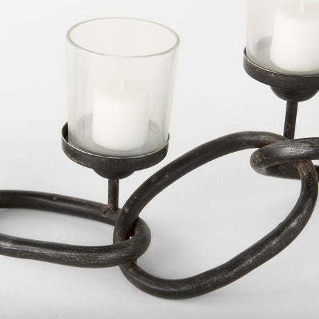 Quito Black Metal Chain-Link Five Candle Table Candle Holder by Mercana at Eve Furniture