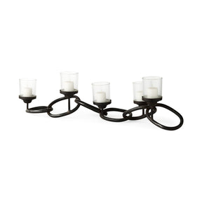 Quito Black Metal Chain-Link Five Candle Table Candle Holder by Mercana at Eve Furniture