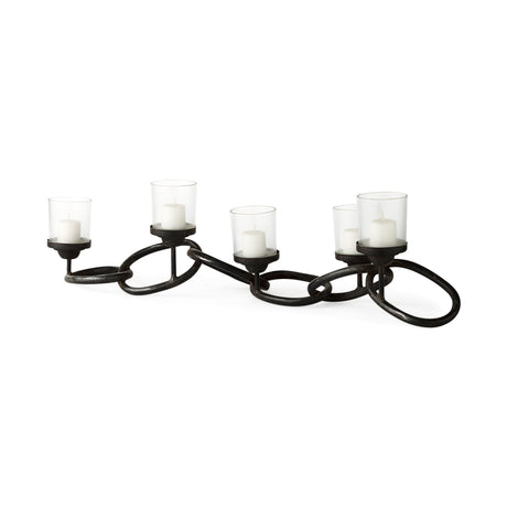 Quito Black Metal Chain-Link Five Candle Table Candle Holder by Mercana at Eve Furniture