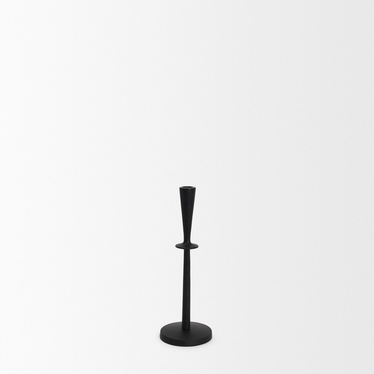 Qwin Matte Black Cast Aluminum Medium Candle Holder by Mercana at Eve Furniture