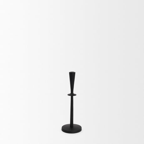 Qwin Matte Black Cast Aluminum Medium Candle Holder by Mercana at Eve Furniture