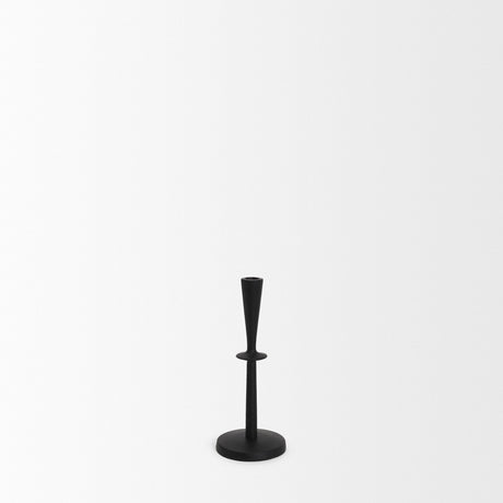 Qwin Matte Black Cast Aluminum Short Candle Holder by Mercana at Eve Furniture