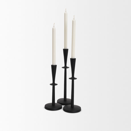 Qwin Matte Black Cast Aluminum Short Candle Holder by Mercana at Eve Furniture