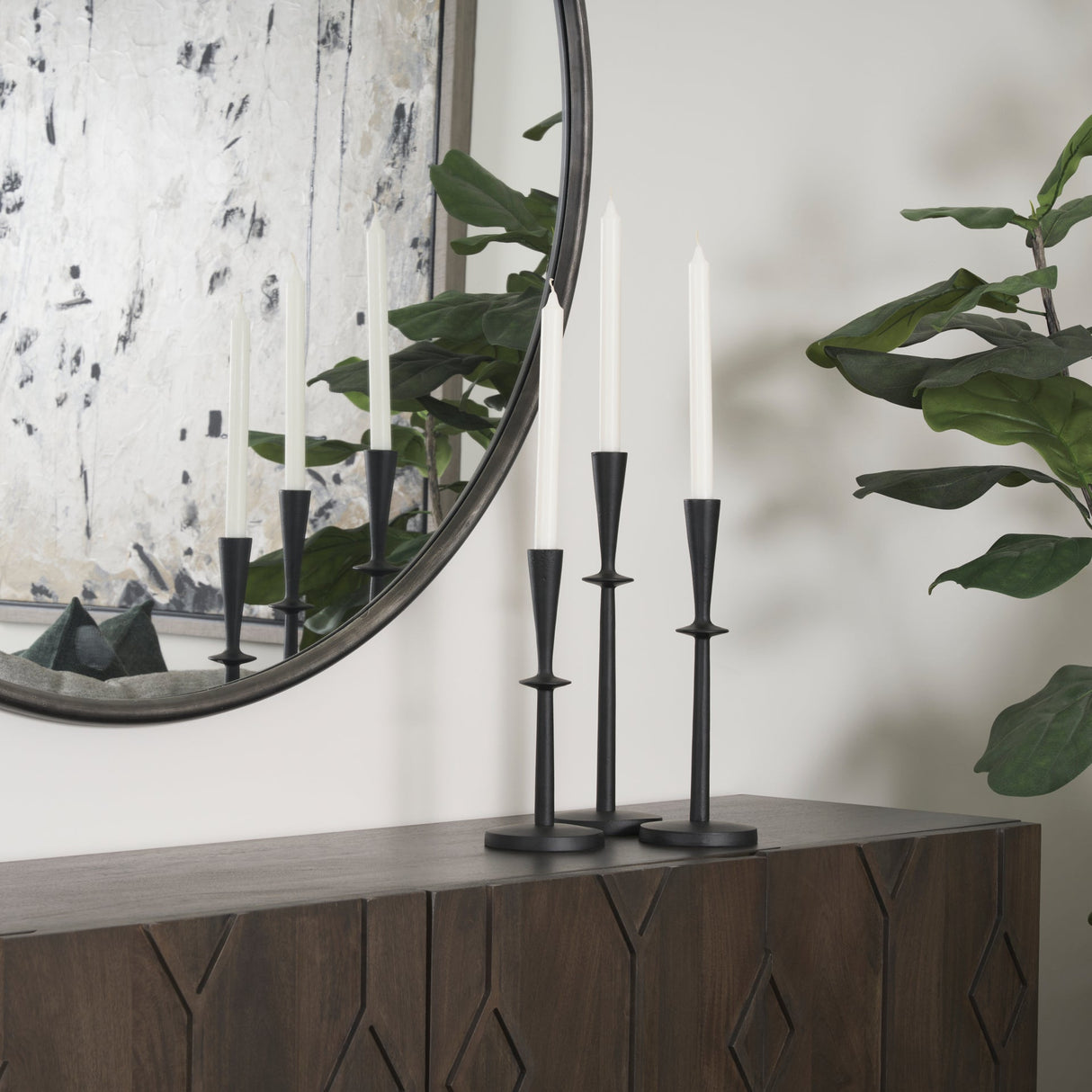 Qwin Matte Black Cast Aluminum Tall Candle Holder by Mercana at Eve Furniture