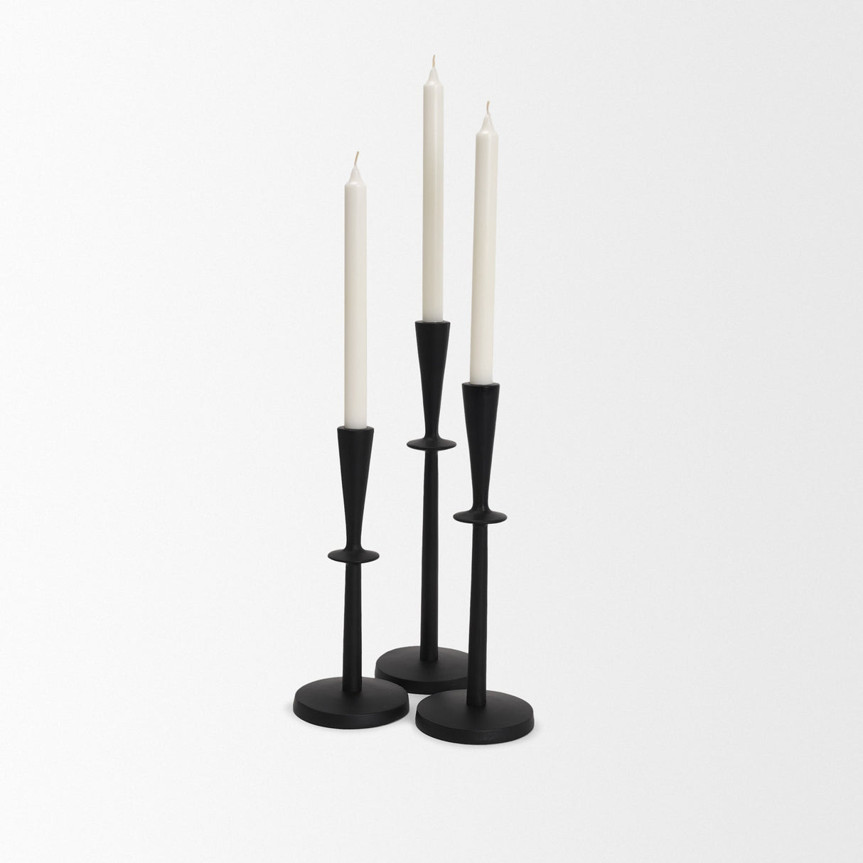 Qwin Matte Black Cast Aluminum Tall Candle Holder by Mercana at Eve Furniture