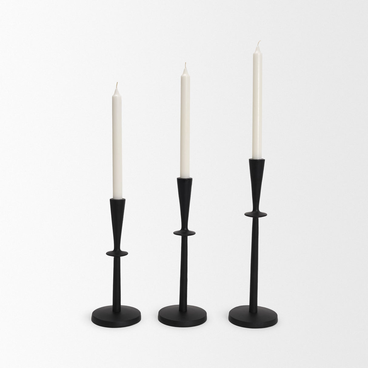 Qwin Matte Black Cast Aluminum Tall Candle Holder by Mercana at Eve Furniture