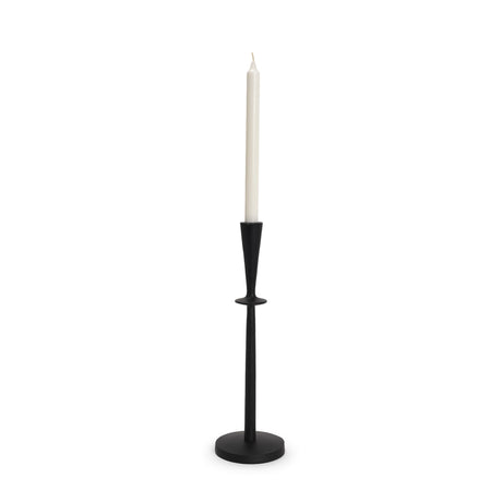 Qwin Matte Black Cast Aluminum Tall Candle Holder by Mercana at Eve Furniture