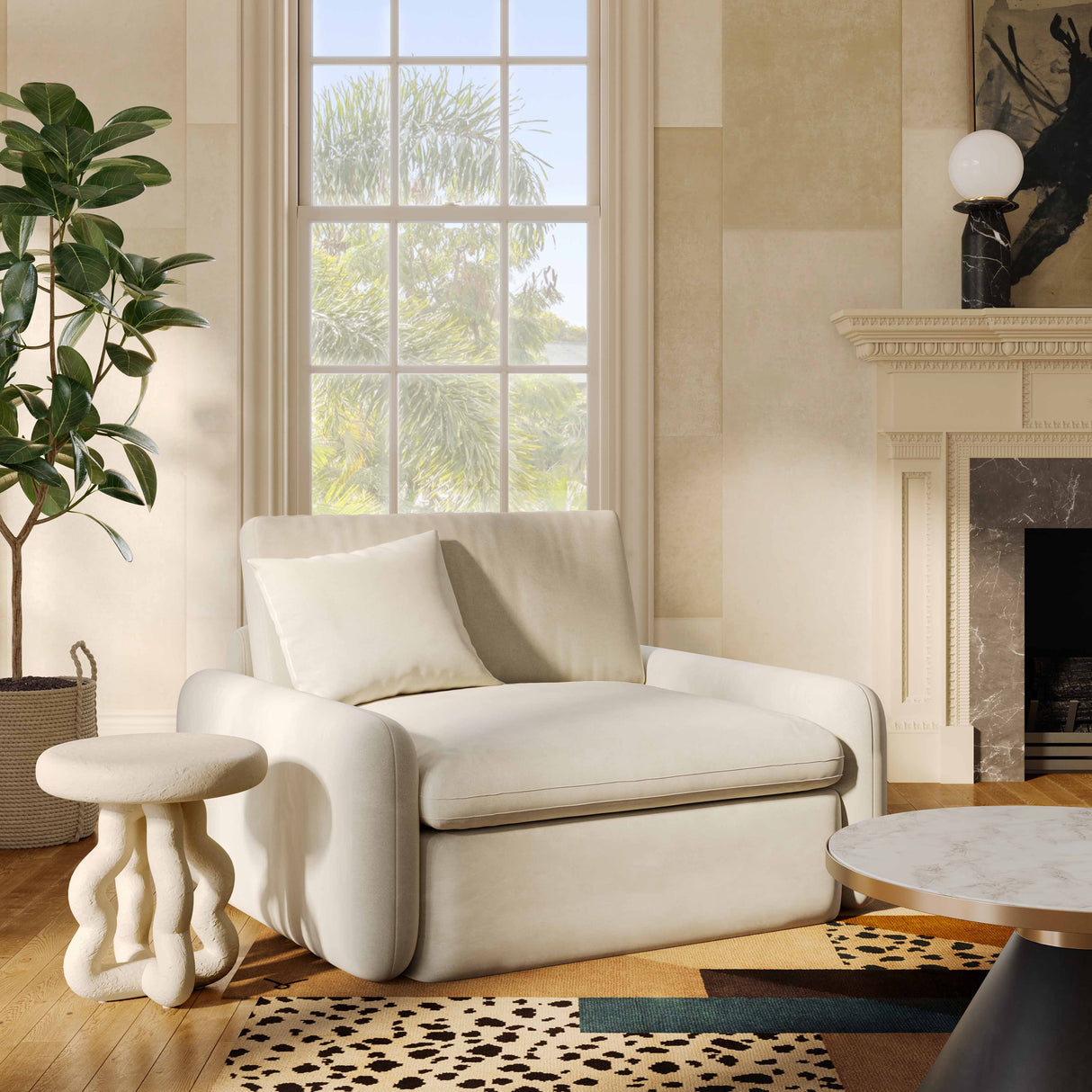 Rachelle Cream Performance Velvet Lounge Chair by TOV Furniture at Eve Furniture